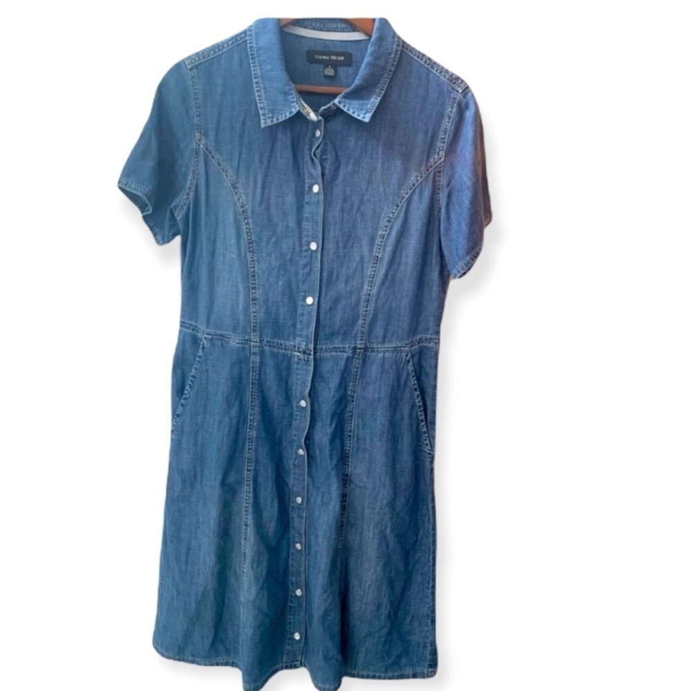 Ivanka Trump Blue Denim Button-Front Shirt Dress